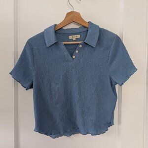 Madewell Crinkle Gauze Polo Tee Blue Medium